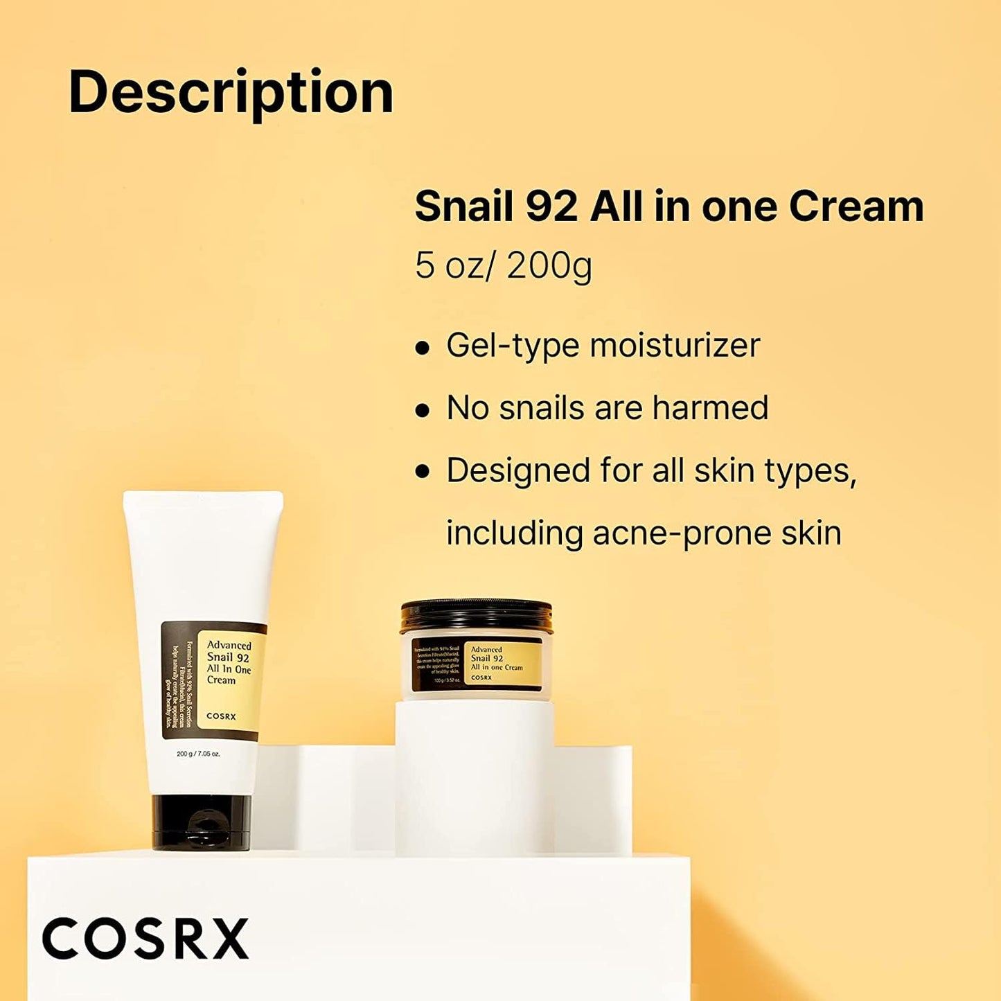 Snail Mucin 92% Moisturizer – 7.05 Fl Oz | Daily Repair Face Gel Cream for Dry & Sensitive Skin | Paraben-Free, Sulfate-Free, Phthalate-Free | Korean Skincare